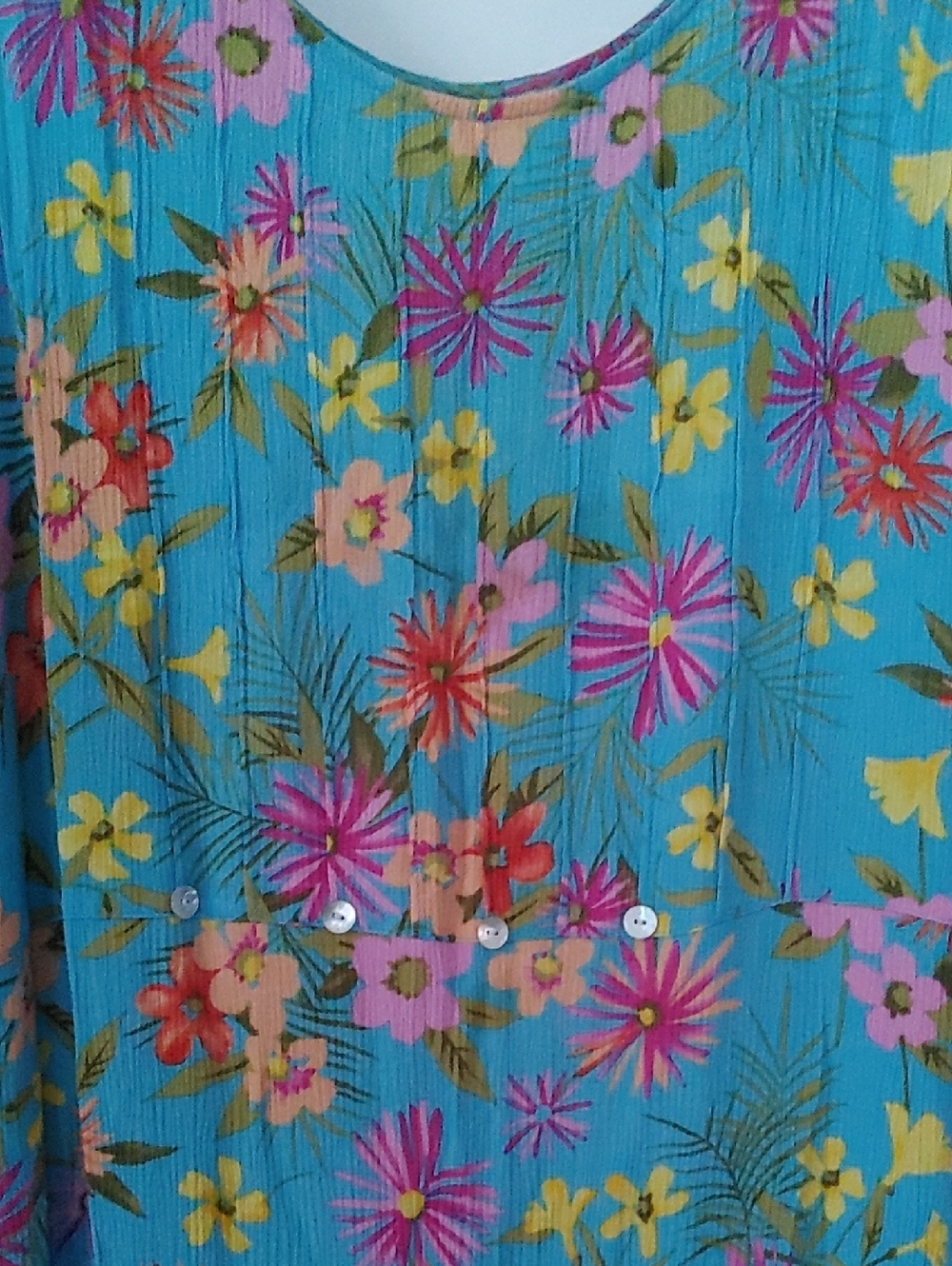 Vintage Sleeveless Floral Maxi Dress 3X Plus Size Turquoise Flowy side Slits EUC - Picture 4 of 5